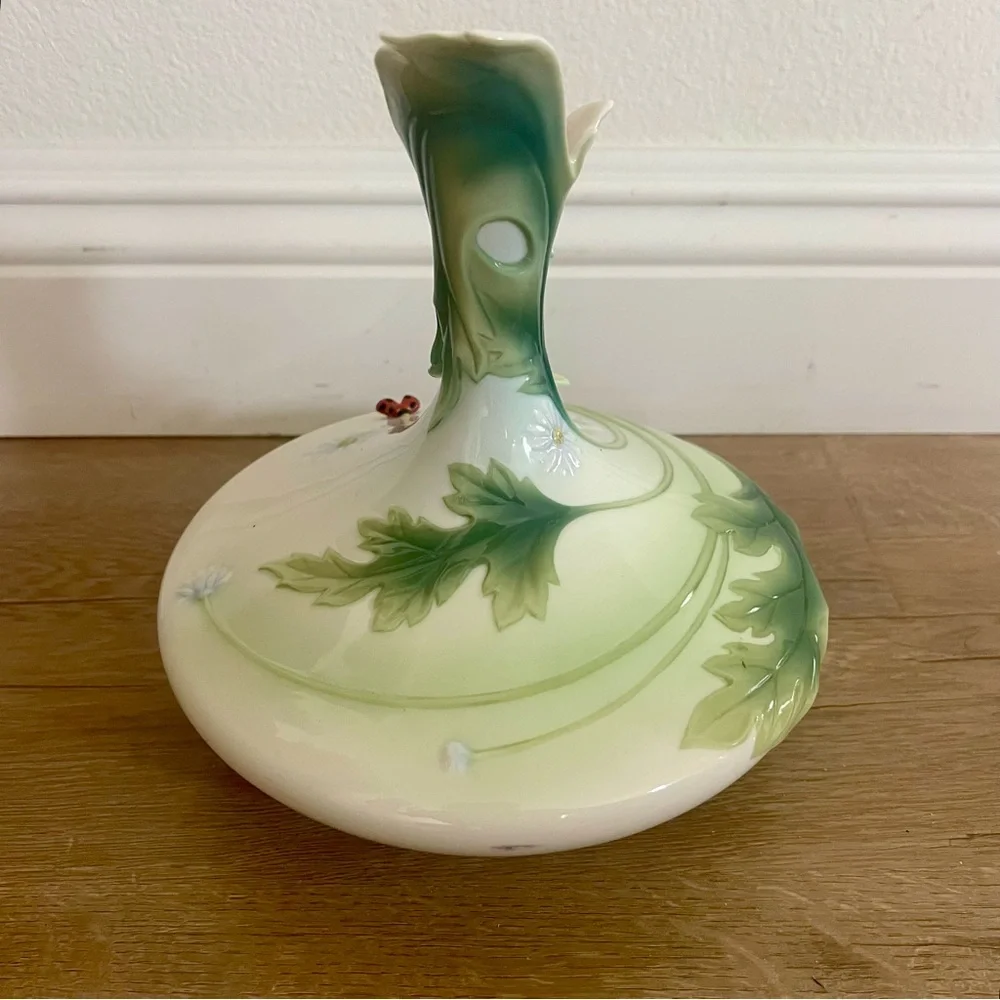 Franz Collection Porcelain Spring Ladybug Flowers Vase 9” Signed Retired FZ00468